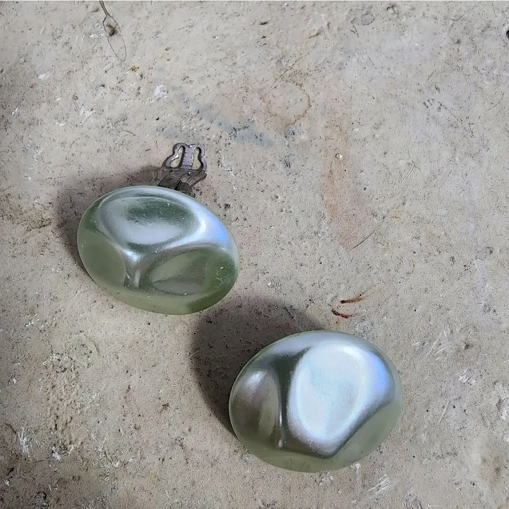 Vintage Pearlescent Mint Clip on Earrings made in Japan